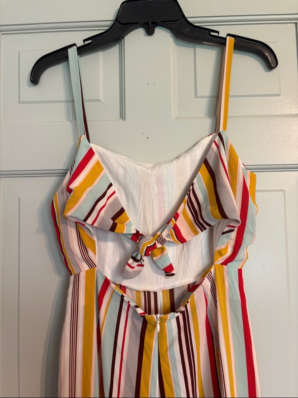 Lush Small Colorful Vertical Stripe Spaghetti Strap Jumpsuit Cut Out Back - Picture 5 of 7